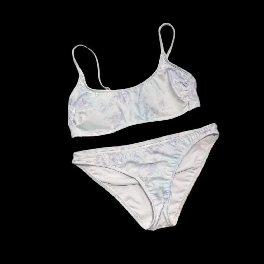 Xhilaration | Juniors' White Blue Purple Tie Dye Cheeky Bikini Swimsuit Bathing